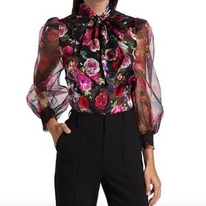 Alice Olivia Floral Sheer Sleeve Top